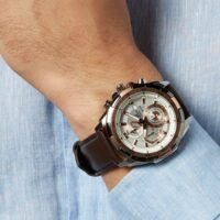 ساعة كاسيو اديفيس رجالية جلد بنى كرونوغراف