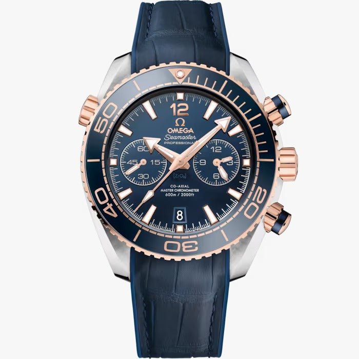 Seamaster Planet Ocean 600M 45.5 mm steel ‑ Sedna gold on leather strap with rubber lining
